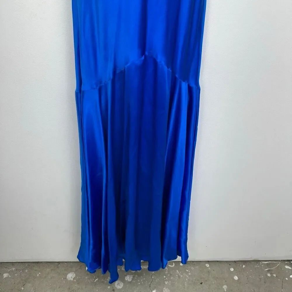 Cache Vintage Cobalt Blue Liquid Silk Halter Fishtail Maxi Gown - Picture 9 of 16
